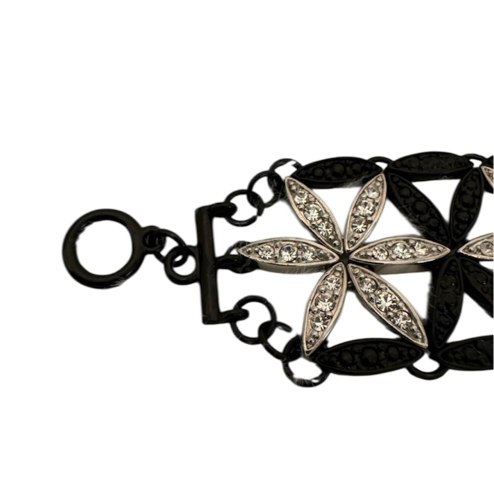 Black & Silver Rhinestone Bracelet Lobster Claw Clasp 7” Length Vintage Stars - Picture 7 of 14